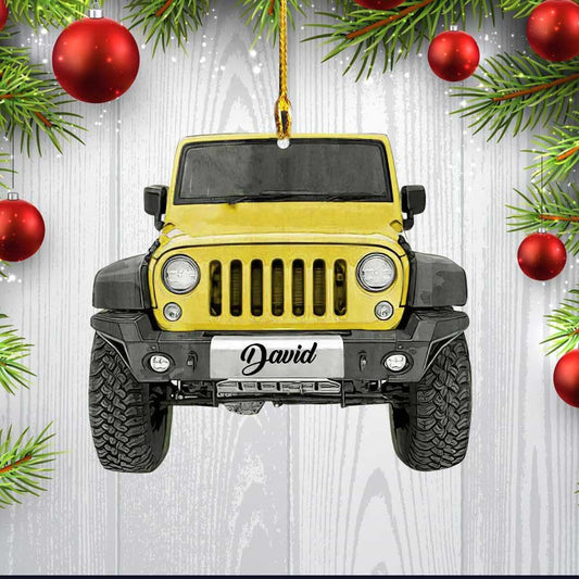 Personalized Jee Car Lovers Ornament, Custom Name Flat Acrylic Ornament, Gift For Dad,Christmas Decoration