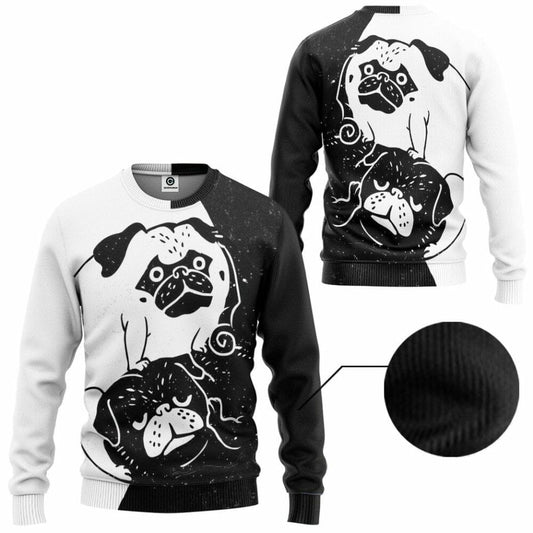 3D Pug Yin And Yang Custom Tshirt Hoodie Apparel