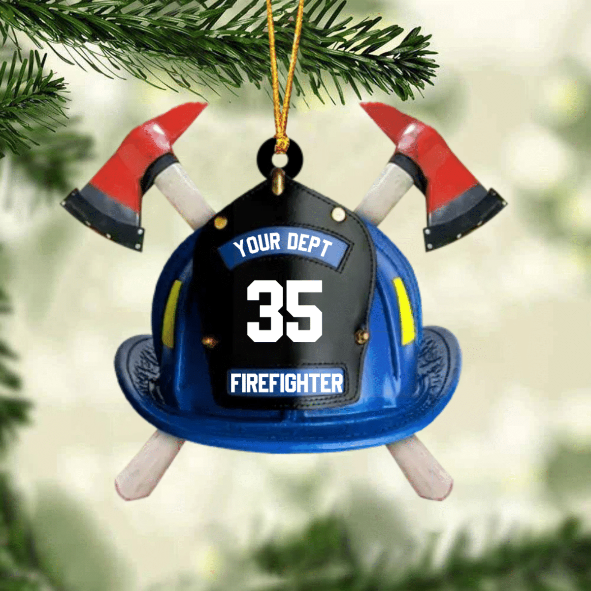 Personalized Firefighter'S Helmet Flat Acrylic Ornament For Fireman, Axe Firefighter Christmas Ornament For Him,Christmas Decoration