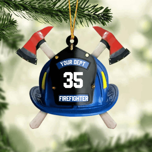 Personalized Firefighter'S Helmet Flat Acrylic Ornament For Fireman, Axe Firefighter Christmas Ornament For Him,Christmas Decoration