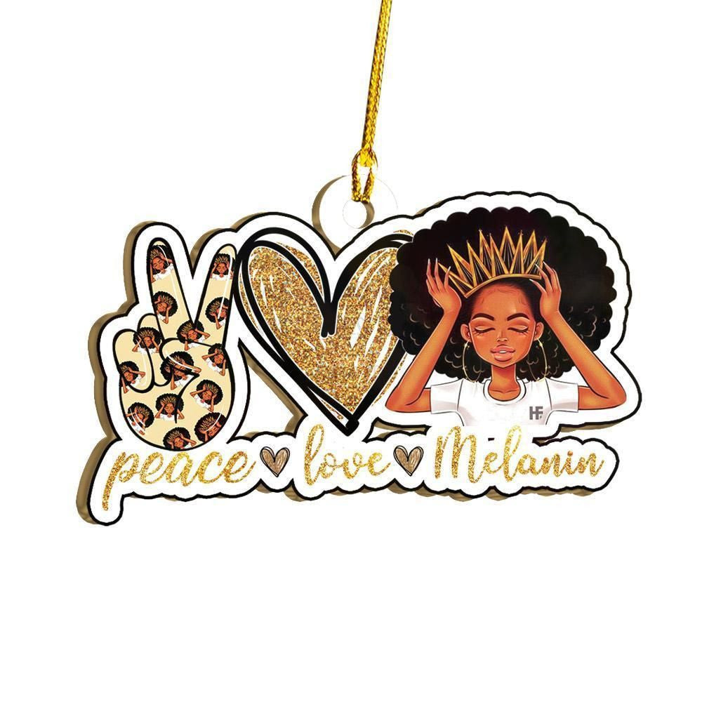 Afro Peace Love Melanin Ornament, Christmas Ornament Gift, Christmas Gift, Christmas Decoration