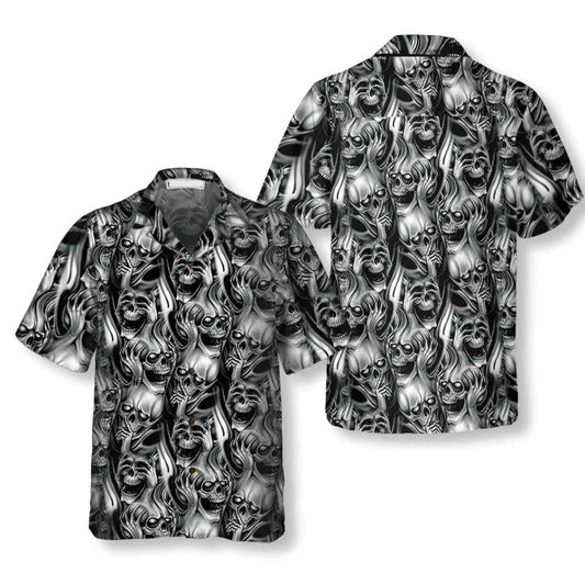 Horror Black And White Skull Day Of The Dead Hawaiian Shirt, Hawaiian Shirt Gift, Christmas Gift