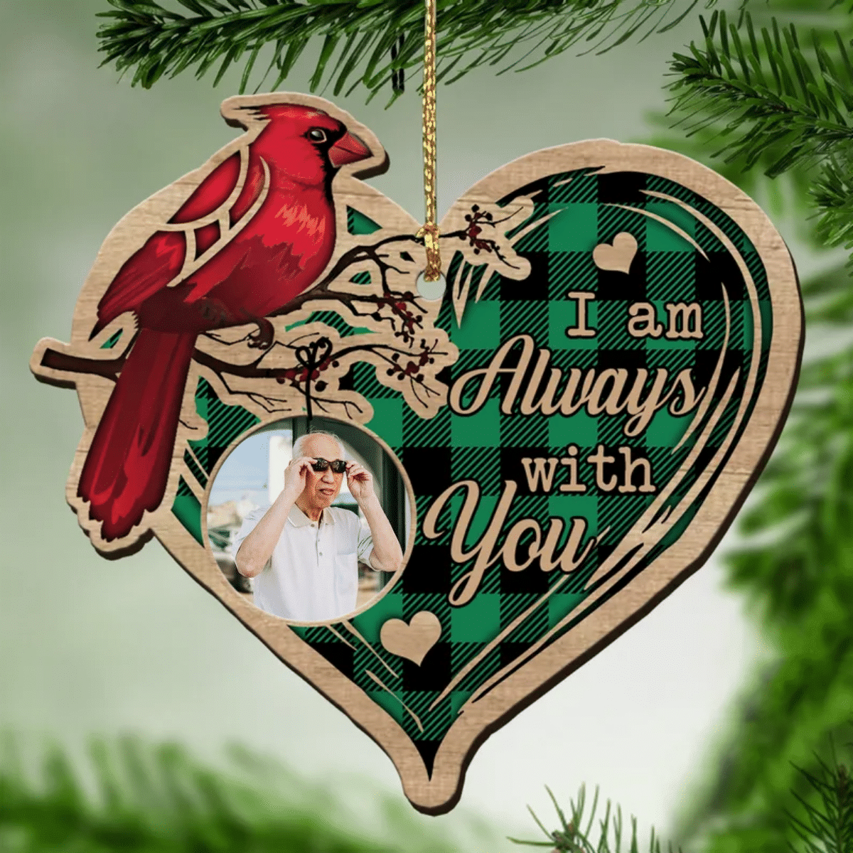 Cardinal Memorial Wooden Ornament - Custom Photo Mom, Dad Ornament - I Am Always With You Memorial Gift,Christmas Gift,Christmas Decoration
