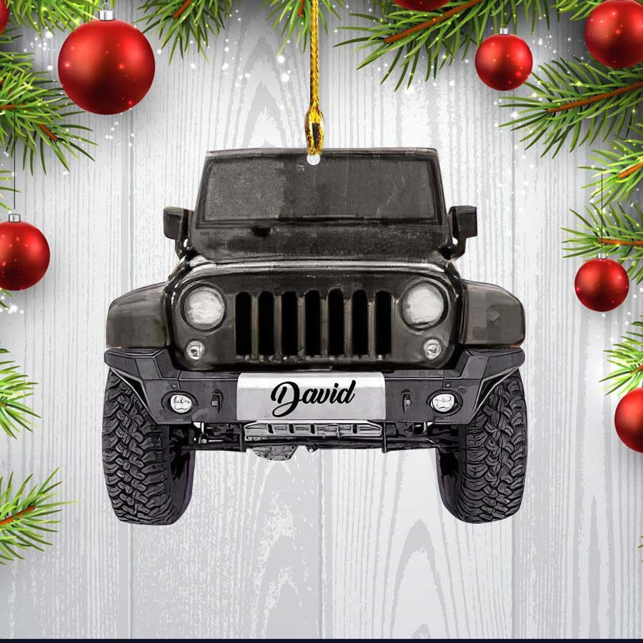 Personalized Jee Car Lovers Ornament, Custom Name Flat Acrylic Ornament, Gift For Dad,Christmas Decoration