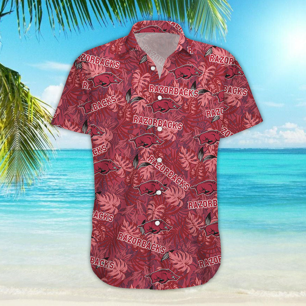 Arkansas Razorbacks Hawaiian Aloha Shirt Hawaiian Shorts Beach Short Shirt, Hawaiian Shirt Gift, Christmas Gift