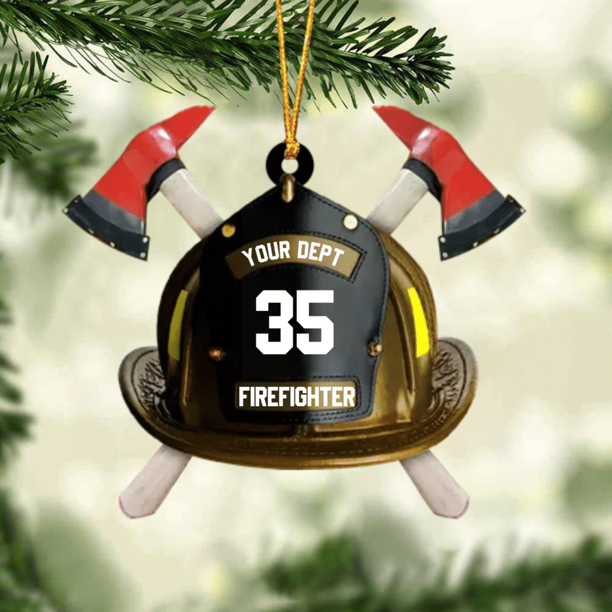 Personalized Firefighter'S Helmet Flat Acrylic Ornament For Fireman, Axe Firefighter Christmas Ornament For Him,Christmas Decoration
