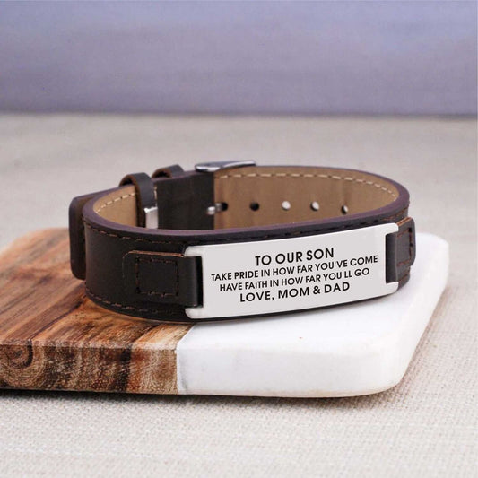 To Our Son - Have Faith In How Far You Will Go Men's Leather Bracelet