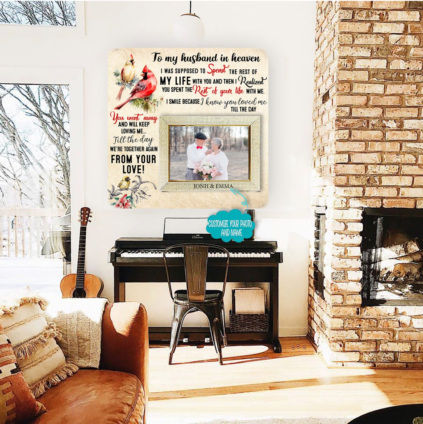 To my husband in heaven Memorial Picture Frame - Keepsake Plaque That Holds a custom Photo - Sympathy Gift to Tribute The Loss of a Loved One