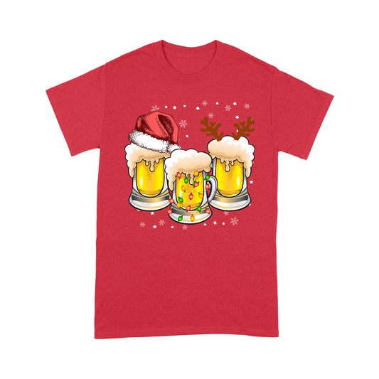 Three Glasses Of Christmas Beer Funny Christmas Tee - Standard T-shirt Tee Shirt Gift For Christmas