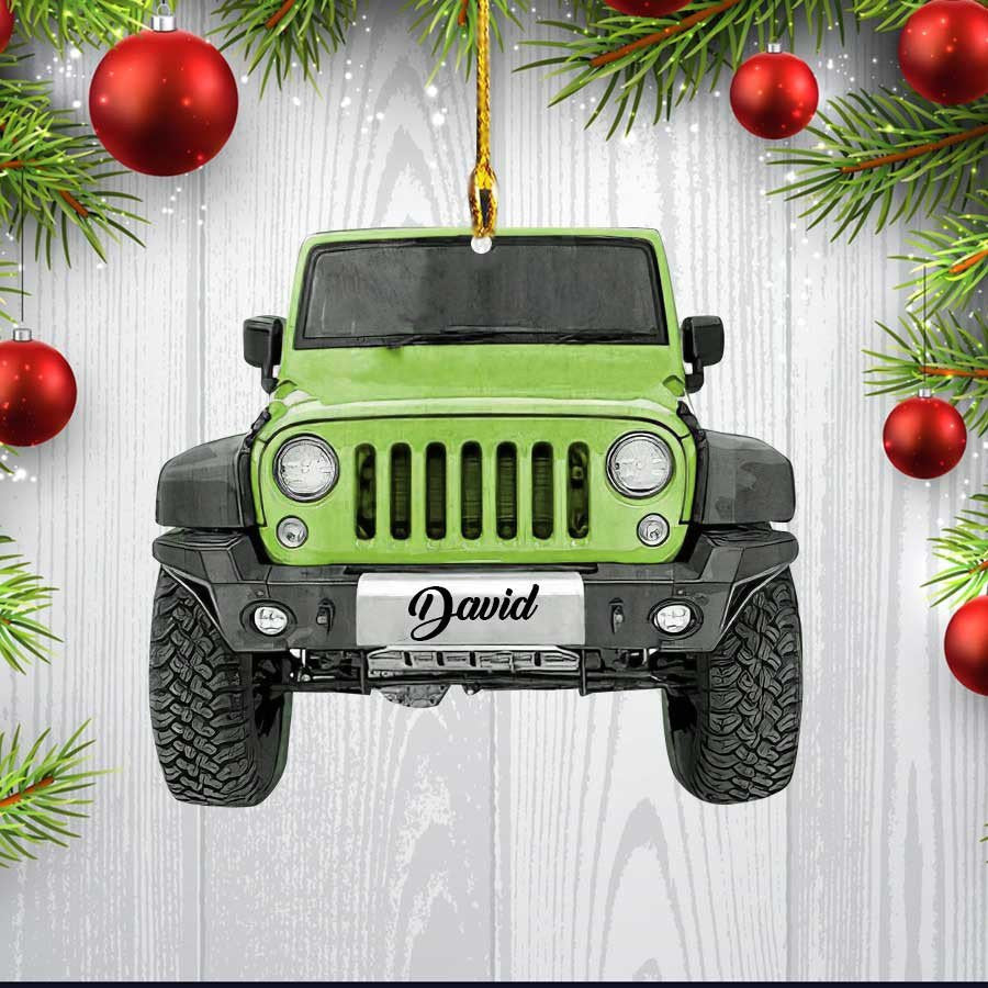 Personalized Jee Car Lovers Ornament, Custom Name Flat Acrylic Ornament, Gift For Dad,Christmas Decoration