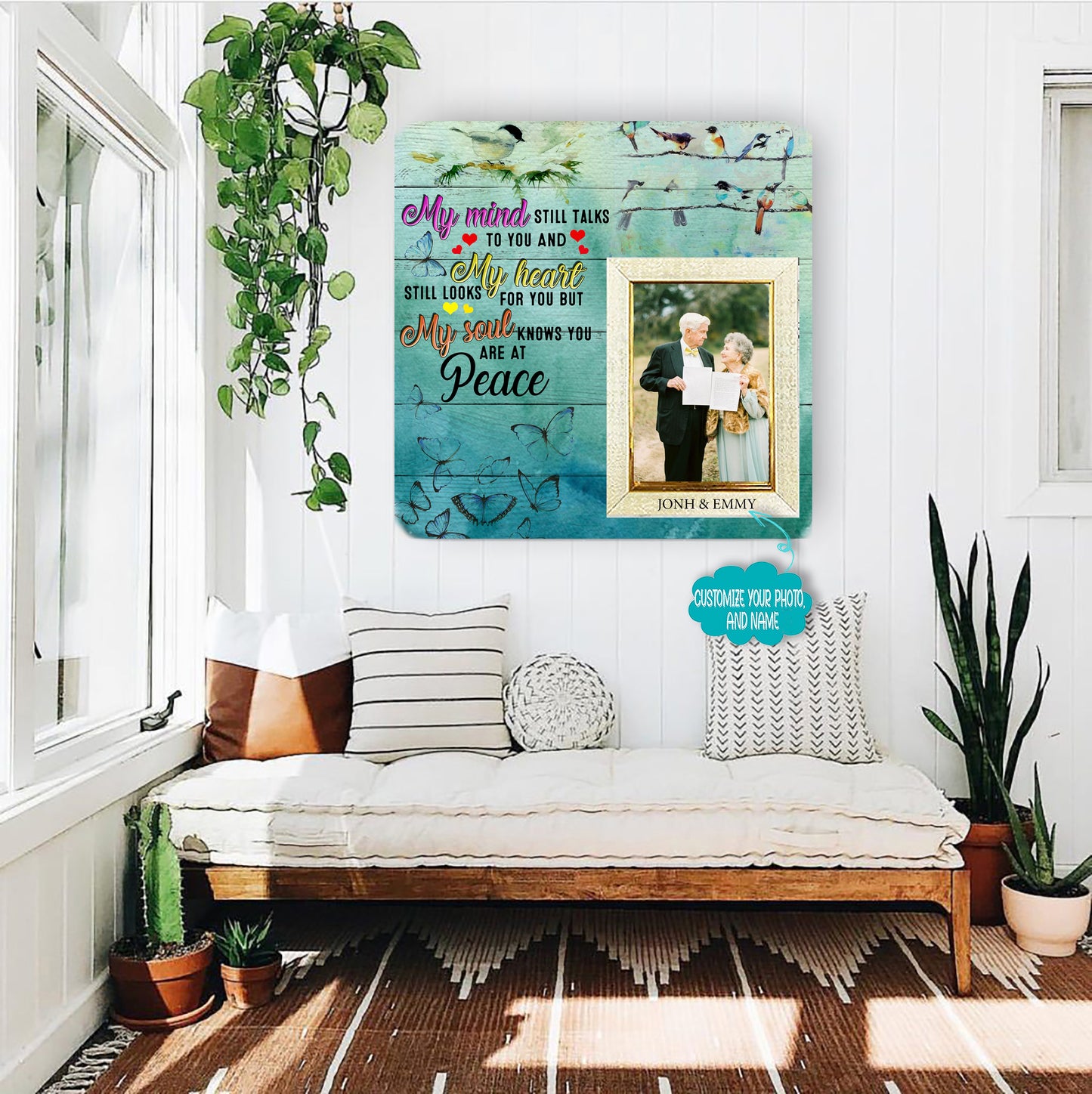 My mind still talks to you and my heart Memorial Picture Frame - Keepsake Plaque That Holds a custom Photo - Sympathy Gift to Tribute The Loss of a Loved One
