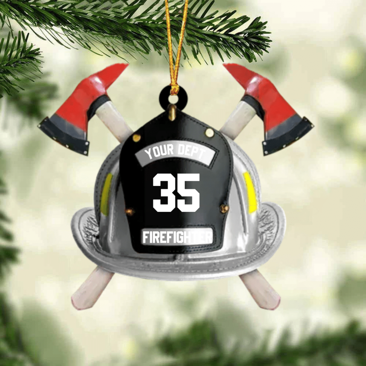 Personalized Firefighter'S Helmet Flat Acrylic Ornament For Fireman, Axe Firefighter Christmas Ornament For Him,Christmas Decoration