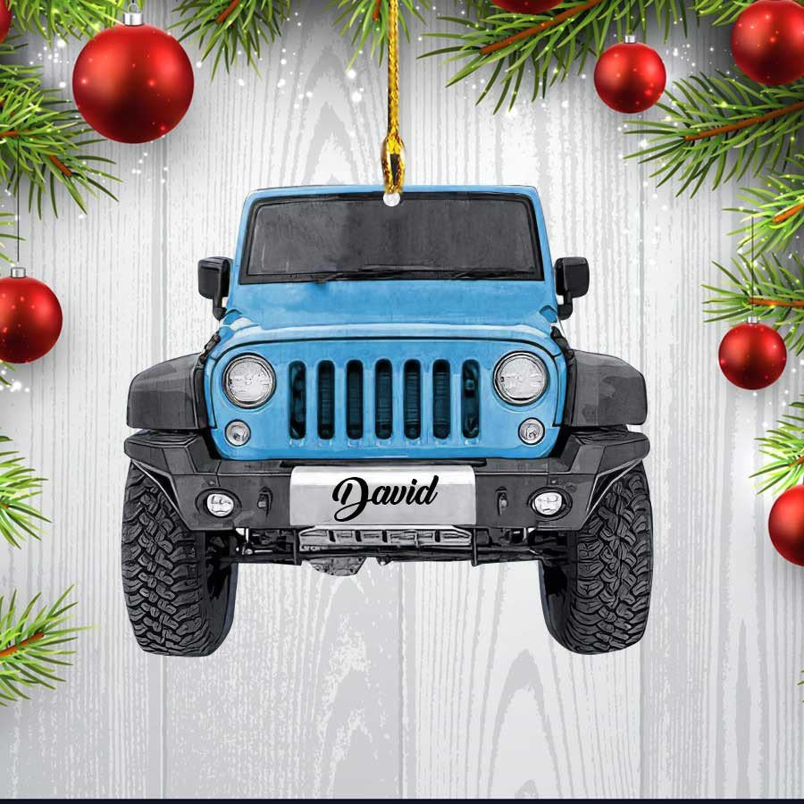 Personalized Jee Car Lovers Ornament, Custom Name Flat Acrylic Ornament, Gift For Dad,Christmas Decoration