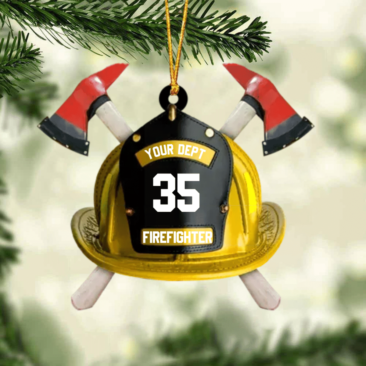 Personalized Firefighter'S Helmet Flat Acrylic Ornament For Fireman, Axe Firefighter Christmas Ornament For Him,Christmas Decoration