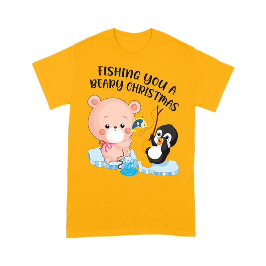 Fishing You A Beary Christmas Funny Polar Bear And Penguin Tee Shirt Gift For Christmas