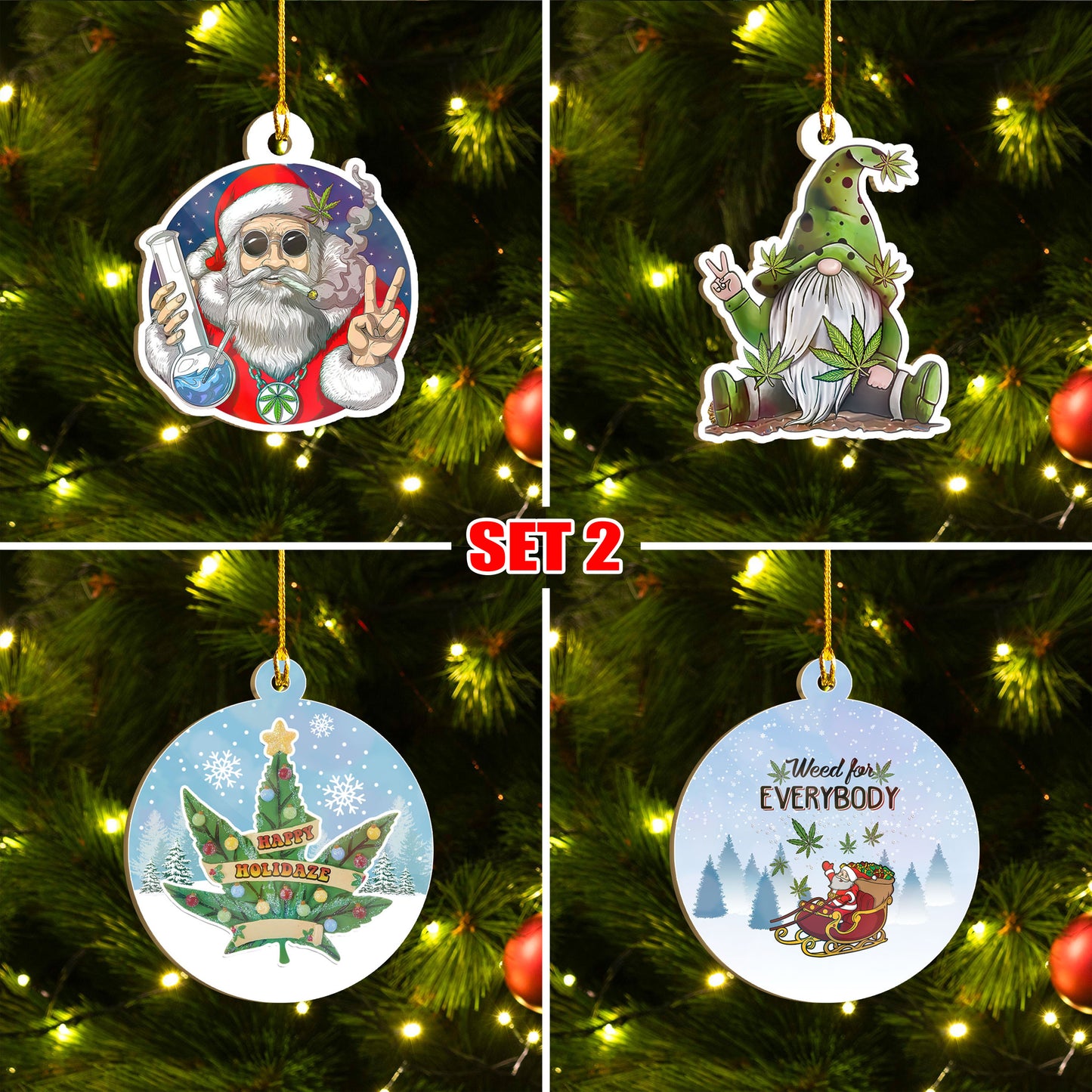 Cannabis Christmas Ornament Set, Merry Kushmas Funny Ornament, Marijuana Leaf Ornament, Funny Christmas Gift Idea