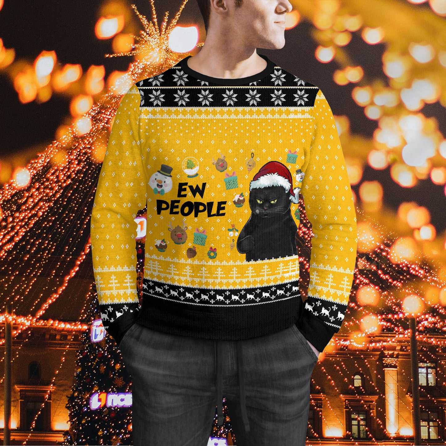Cat Ew People Pullover, Weihnachtspullover mit Katze, Lustiger Weihnachtspullover, Weihnachtsgeschenkidee für Katzenliebhaber