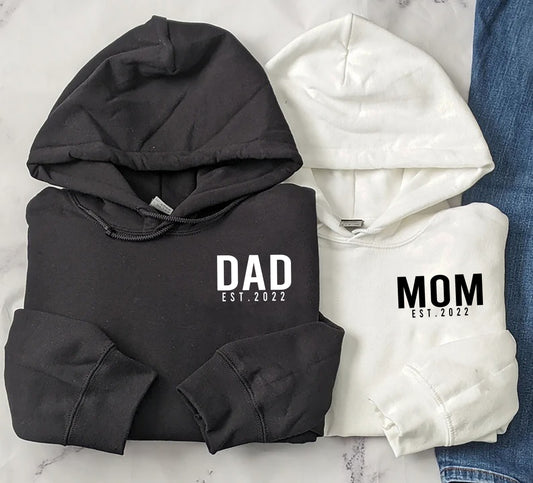 Custom Mommy and Daddy Est 2022 Sweatshirt and Hoodie, Mom Dad Crewneck, Mothers Day, Fathers Day, Mama, Gift for Mom Dad, Newly Mommy Daddy
