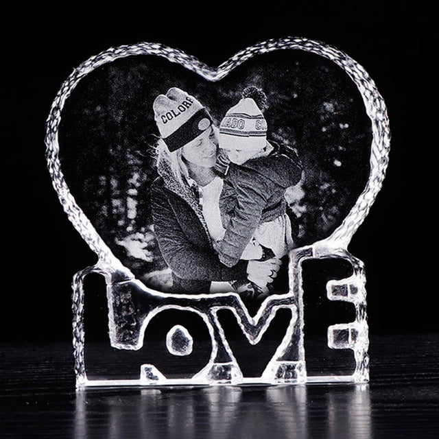 Personalized Custom 3D to Mom Laser Etched Photo Frame Engrave Crystal Glass Heart
