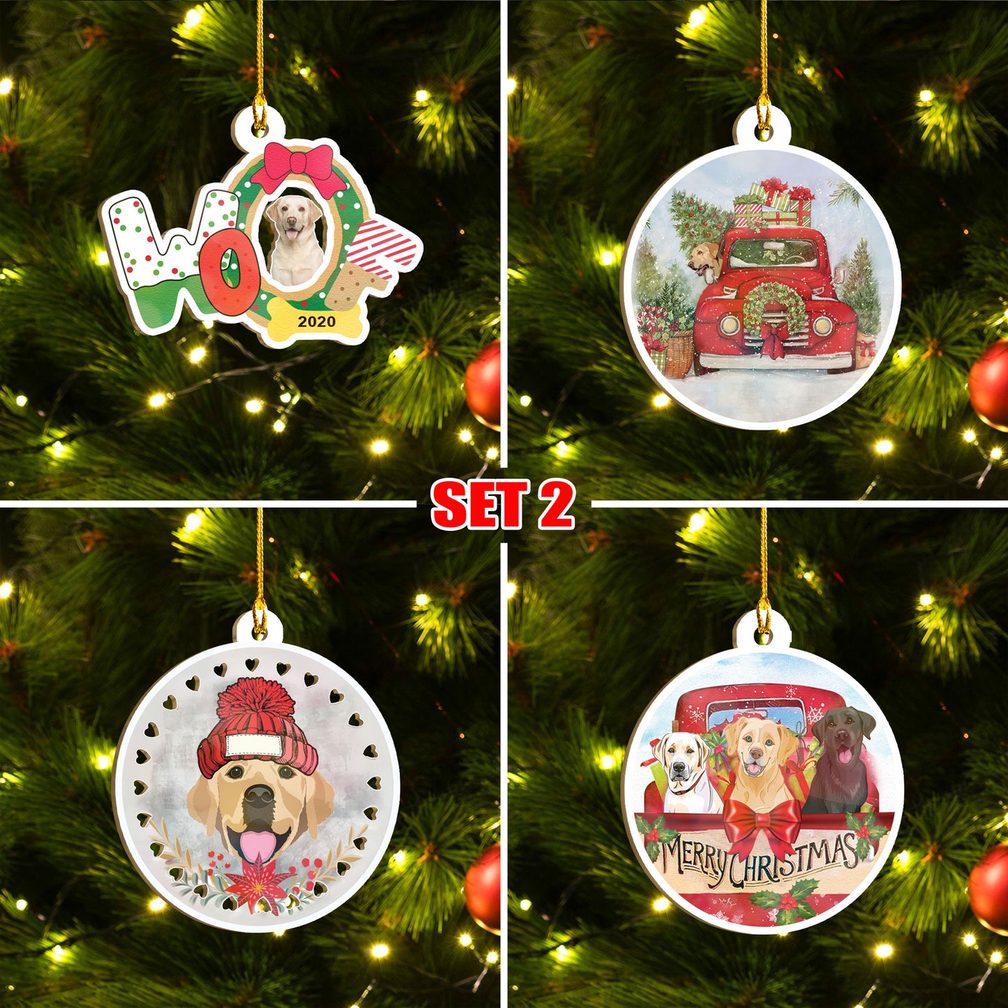 Merry Xmas Labrador Ornament Set, Merry Woofmas Ornament Set, Funny Xmas Ornament Family Gift Idea For Dog Lover