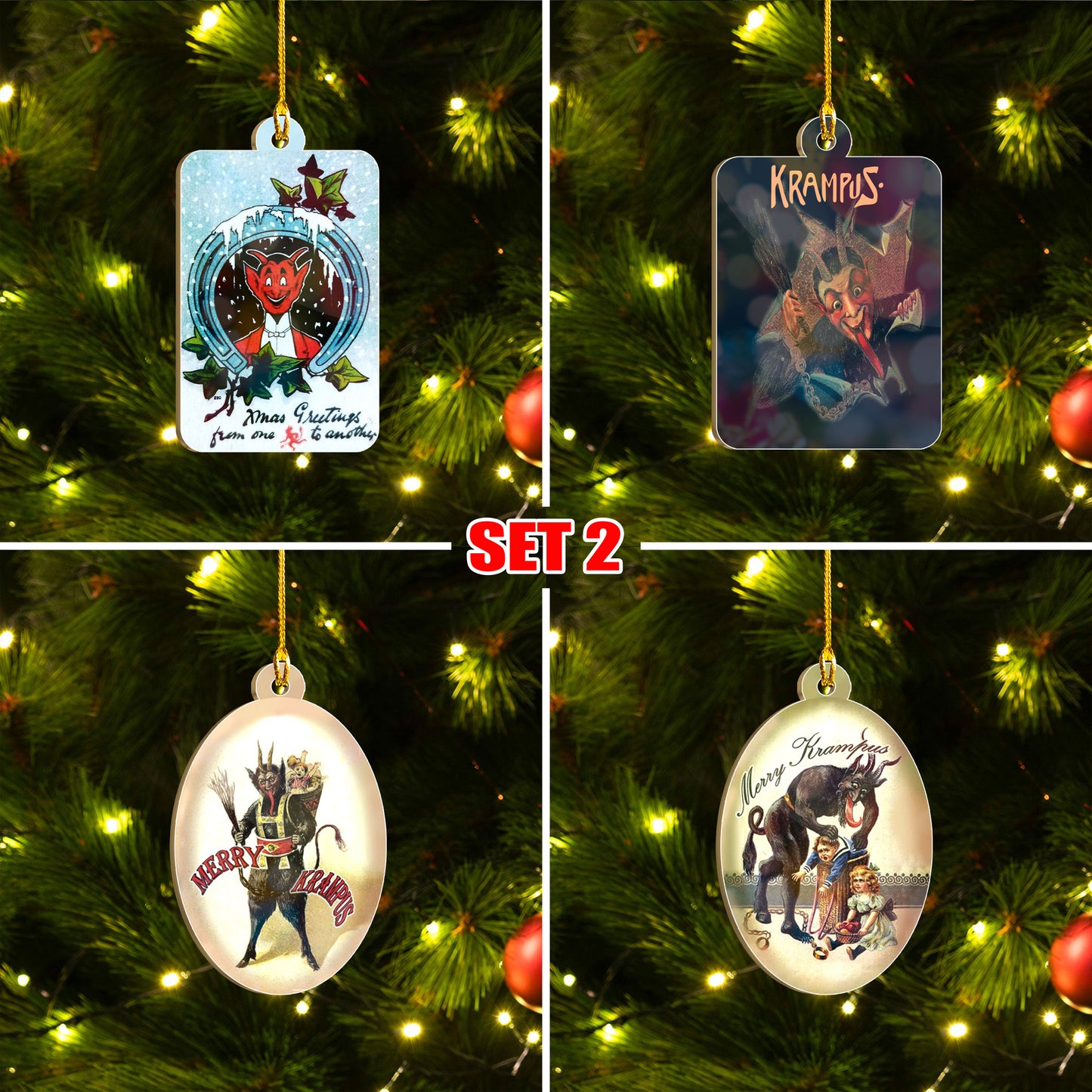 Merry Krampus Ornament Set, Dark Christmas Ornament Set, Christmas Family Gift Idea