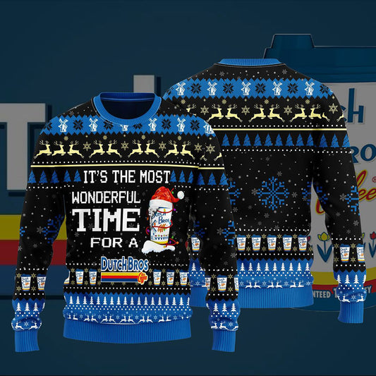 Most Wonderful Time For A Dutch Bros Christmas Sweater, Christmas Ugly Sweater,Christmas Gift,Gift Christmas 2024