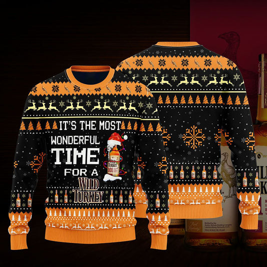 Most Wonderful Time For A Wild Turkey Christmas Sweater, Christmas Ugly Sweater, Christmas Gift, Gift Christmas 2024