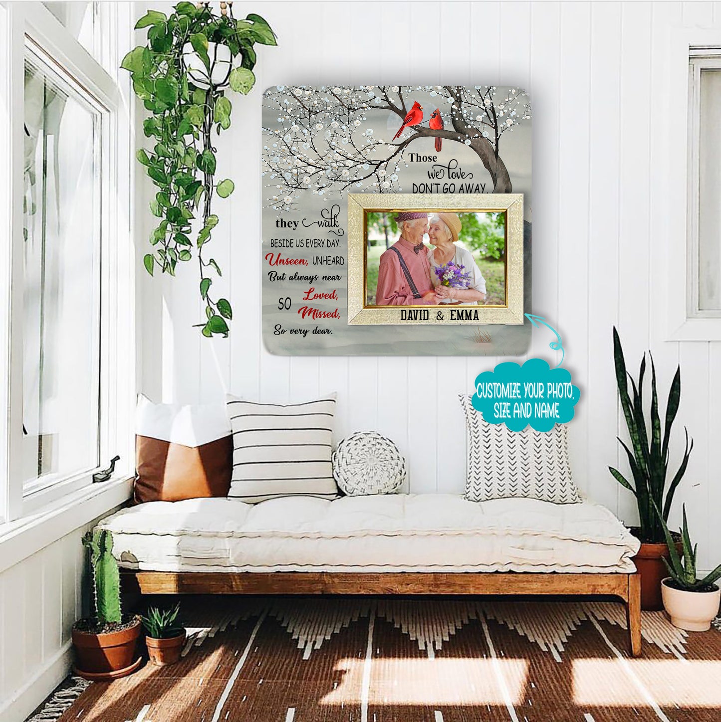 Personalized Memorial Sympathy Picture Frame, in Loving Memory Those Who We Love Don’t Go Away They Walk Beside Us, Custom Frame Holds