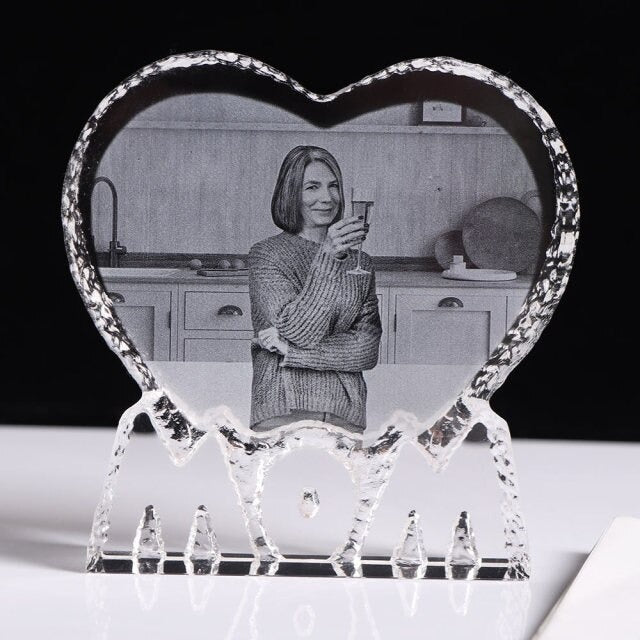Personalized Custom 3D to Mother Laser Etched Photo Frame Engrave Crystal Glass Heart