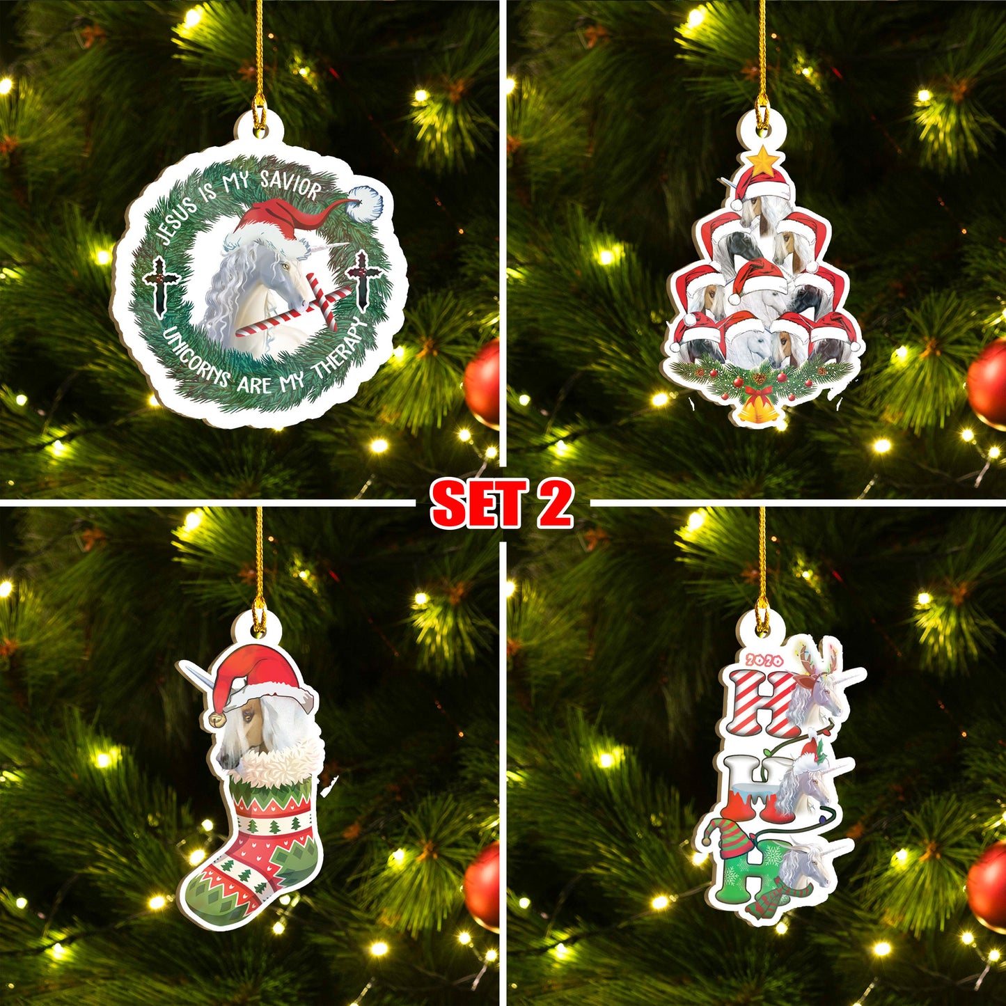 Xmas Unicorn Ornaments Set, Merry Christmas Ornaments Set, Funny Christmas Ornaments Family Gift Idea For Unicorn Lover