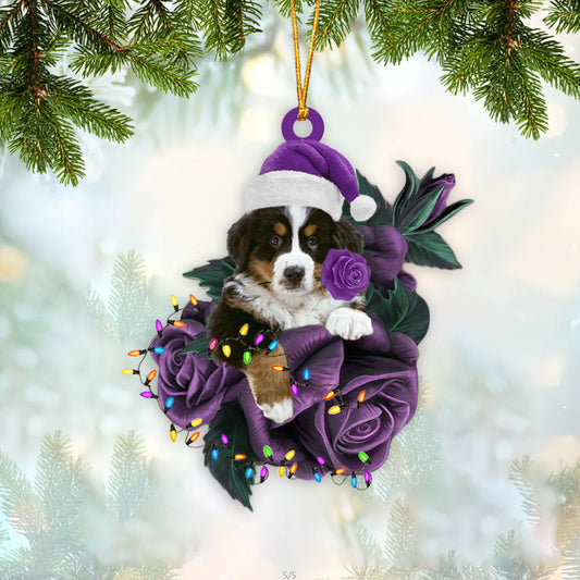 Bernese Mountain In Purple Rose Christmas Ornament Dog Hanging Ornament For Christmas - Best gifts your whole family