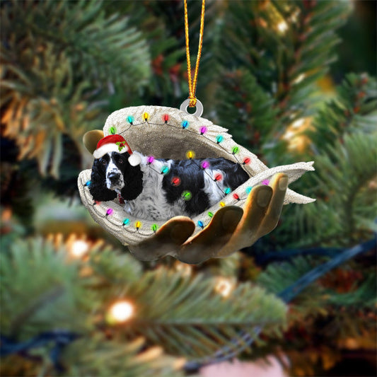 Black And White English Springer Sleeping Angel In God Hand Christmas Ornament Godmerch Ornament - Best gifts your whole family