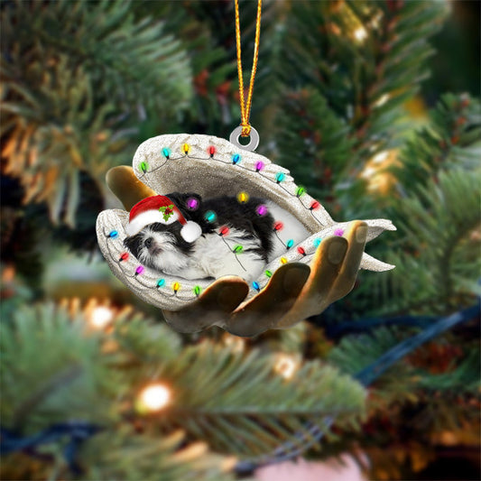 Black And White Shih Tzu Sleeping Angel In God Hand Christmas Ornament Godmerch Ornament - Best gifts your whole family