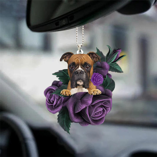 Boxer In Purple Rose Car Hanging Ornament - Best gifts your whole family