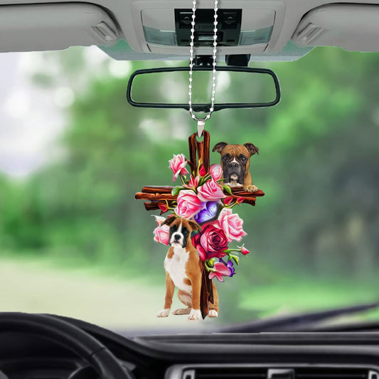 Boxer Roses And Jesus Car Hanging Ornament Dog Ornaments For Auto Car Godmerc - Best gifts your whole family