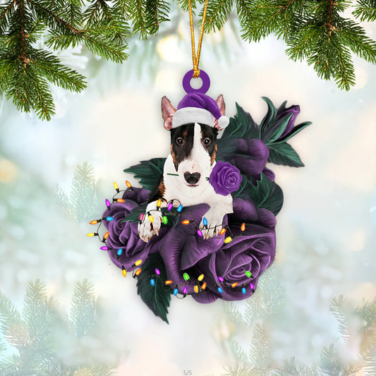 Bull Terrier In Purple Rose Christmas Ornament Dog Hanging Ornament For Christmas - Best gifts your whole family