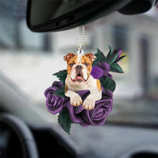 Bulldog In Purple Rose Car Hanging Ornament - Best gifts your whole family