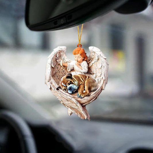 Car Hanging Ornament Bulldog Sleeping Protected By Angel - Best gifts your whole family