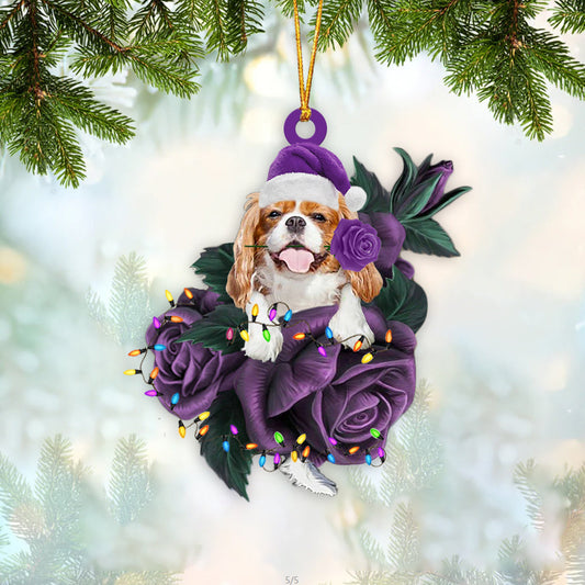 Cavalier King Charles Spaniel In Purple Rose Christmas Ornament Dog Hanging Ornament Godmerc - Best gifts your whole family