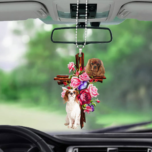 Cavalier King Charles Spaniel Roses And Jesus Car Hanging Mirror Ornament Dog Ornaments For Auto Car Godmerc - Best gifts your whole family