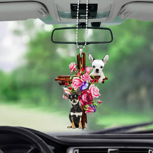 Chihuahua Roses And Jesus Car Hanging Mirror Ornament Dog Ornaments For Auto Car Godmerc - Best gifts your whole family