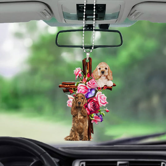 Cocker Spaniel Roses And Jesus Car Hanging Ornament Dog Ornaments For Auto Car Godmerc - Best gifts your whole family