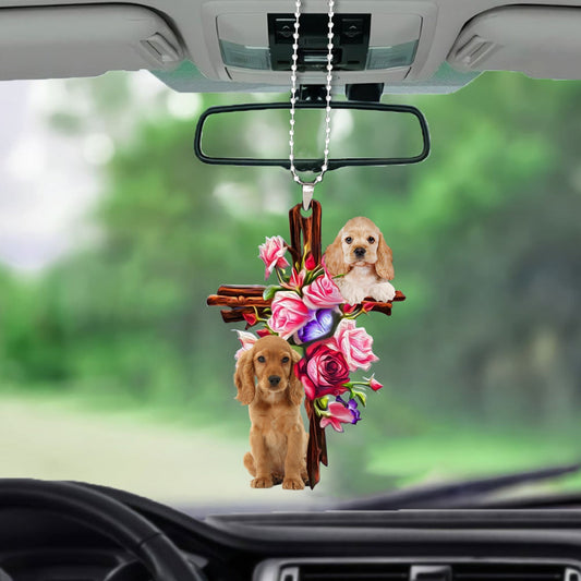 Cocker Spaniel Roses And Jesus Car Hanging Ornament Dog Ornaments Godmerc - Best gifts your whole family