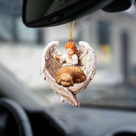 Cool Poodle Sleeping Protected By Angel Car Hanging Ornament - Best gifts your whole family