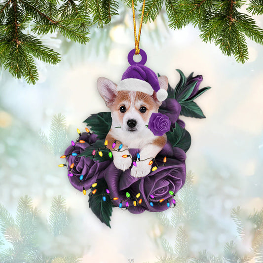 Corgi In Purple Rose Christmas Ornament Dog Hanging Ornament For Christmas - Best gifts your whole family