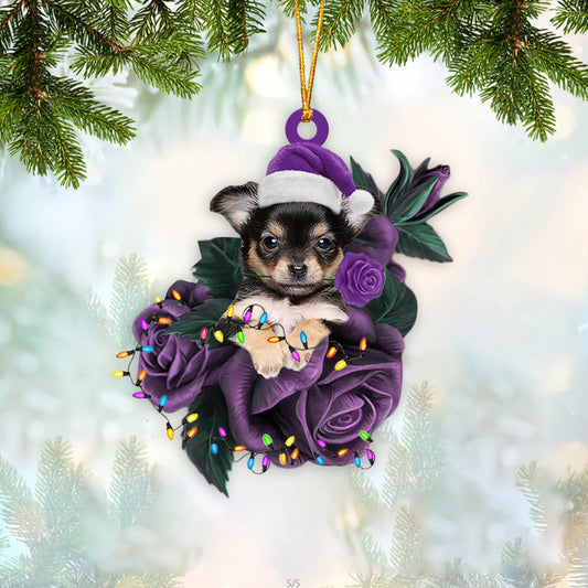 Cute Chihuahua In Purple Rose Christmas Ornament Dog Hanging Ornament For Christmas - Best gifts your whole family