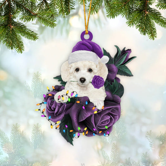 Cute Poodle In Purple Rose Christmas Ornament Christmas Gift To Dog Lover - Best gifts your whole family