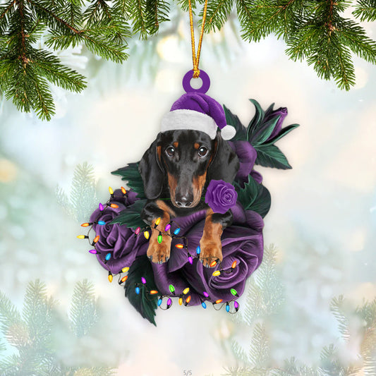 Dachshund In Purple Rose Christmas Ornament Dog Hanging Ornament For Christmas - Best gifts your whole family