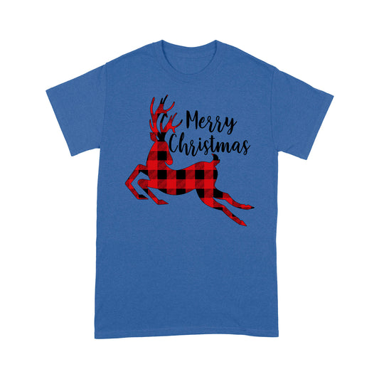 Frohe Weihnachten Rentier Buffalo Plaid Muster Lustige T-Shirt Geschenk Für Weihnachten