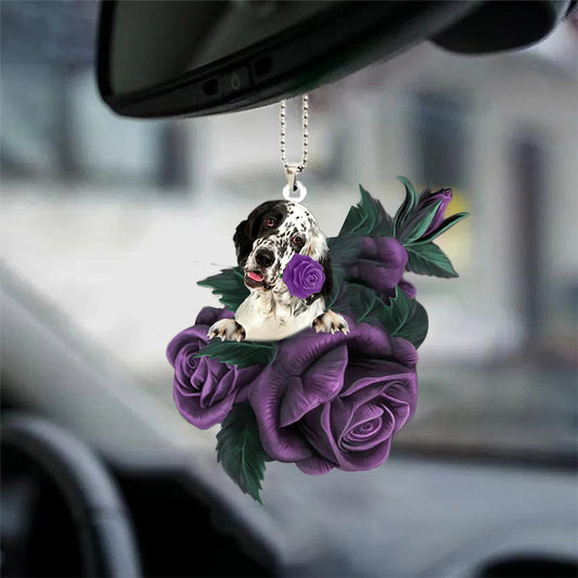 English Setter In Purple Rose Car Hanging Ornament - Best gifts your whole family
